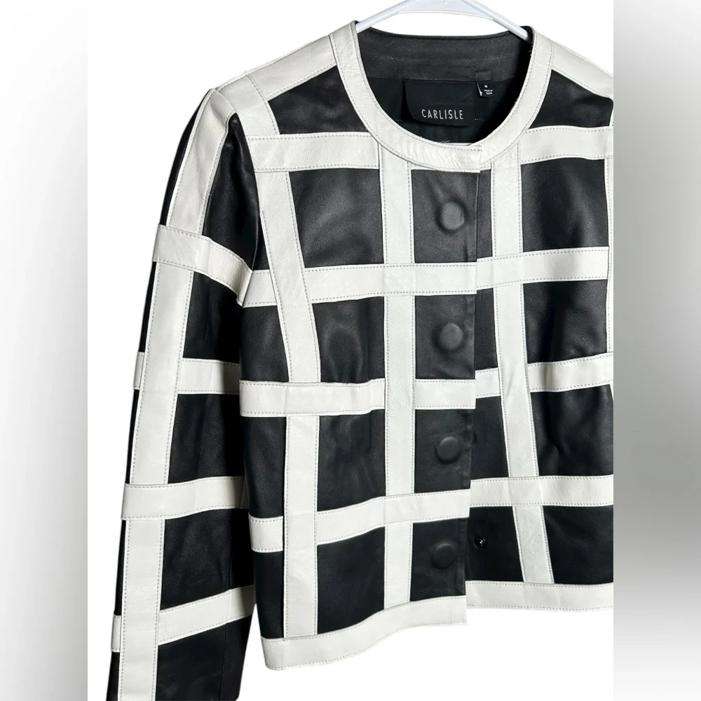 Carlisle Genuine Leather Highrise Jacket Size 6 Black White - Picture 3 of 6